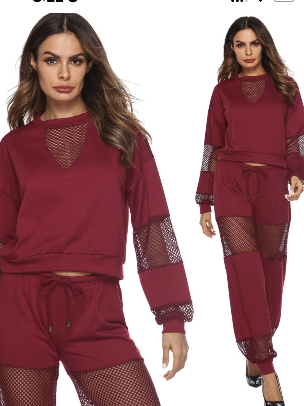 Women jogger set Burgundy Mesh-Trim Jogger Pants